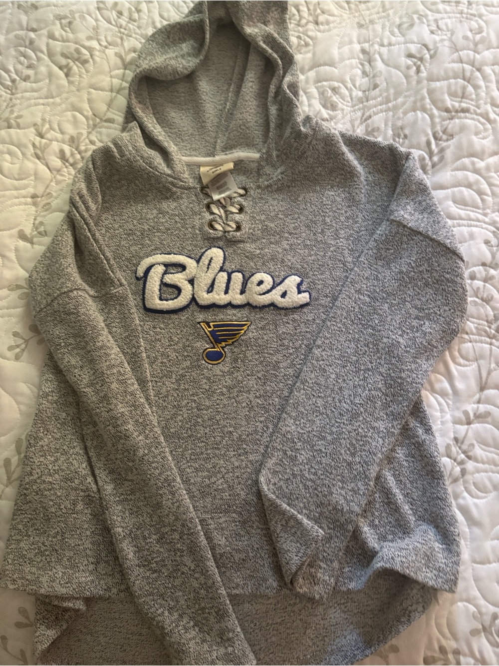 NHL St. Louis Blues Gray Lace-Up Hooded Pullover with Blue & Gold Logo